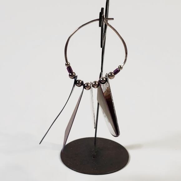 Vintage Sterling Silver Niobium Triangle Fan Hoop Earrings Signed PTP - Picture 8 of 8